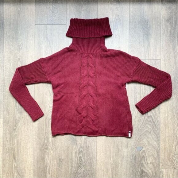 FREE PEOPLE OTS Womens Turtleneck Sweater Chunky Cable Knit Long sleeve Burgundy - Picture 6 of 16